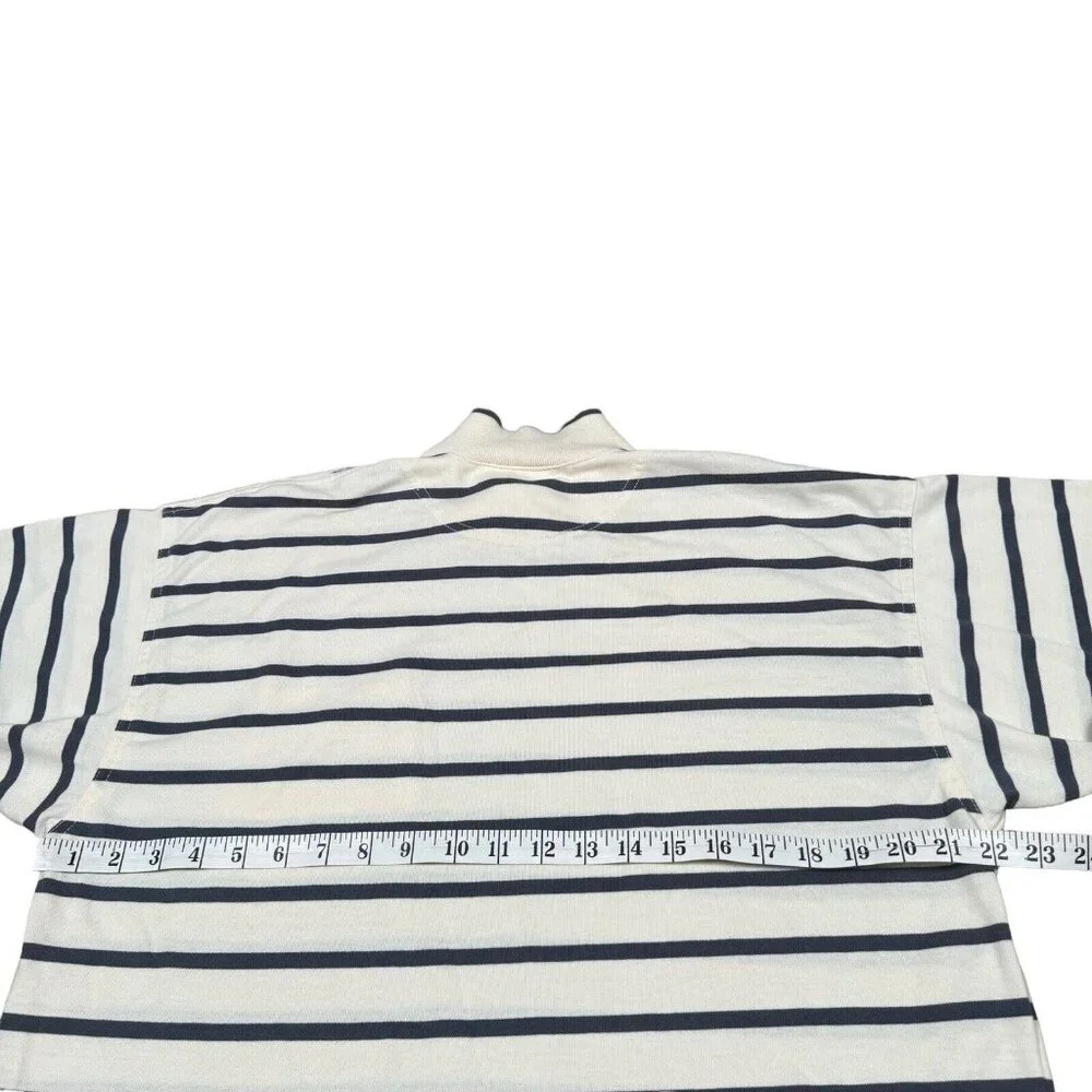 Vintage Nike‎ Gray Tag Striped Collared T-Shirt w Pocket Sz L in Cream, Navy